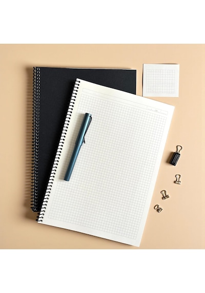 Kareli Spiralli Not Defter, A4 Boyut 21x29,7 Cm , 60 Yaprak, 90gr. Ivory Kağıt, Ofis İçin İdea Siyah Kapak