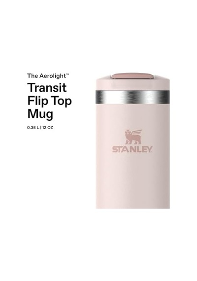 The Transit Fliptop Mug Termos Bardak, 0.35 L, Pembe Kuvars Rose Quartz Açık Beyaz