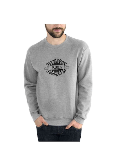 Pubg Pubg Wınner Beyaz Baskılı Gri Melanj Erkek Sweatshirt