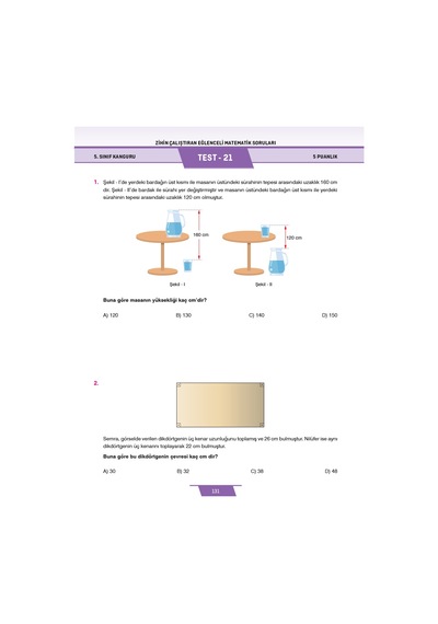 5. Sınıf Zihin Çalıştıran Eğlenceli Kanguru Matematik Soruları