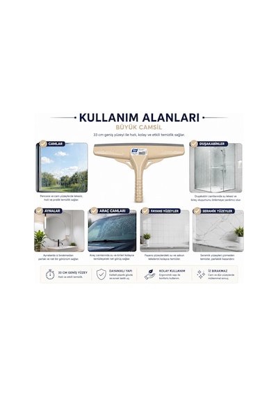 Büyük Cam Sil 33 Cm Profesyonel Silikon Cam Çekçek, Ayna, Duşakabin, Fayans Ve Araç Camı İçin İz Bırakmayan Cam Temizleme Aparatı Çekpas, Mop, Camsil, Çek Pas, Bej Çok Renkli