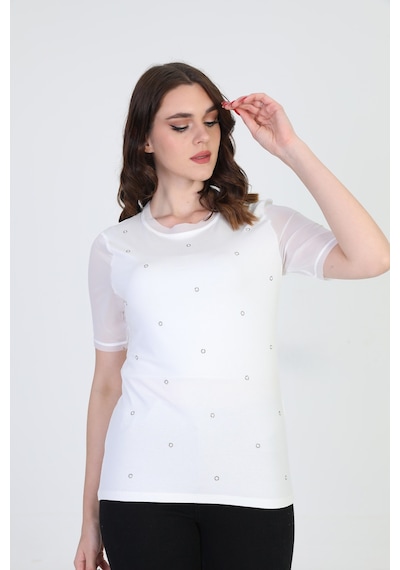 Ella Camelia Kadın Taş Detaylı Bluz 19E056 Ekru