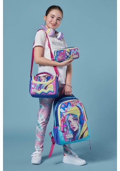 Coral High Kids Lavanta Turkuaz Kulaklı Kız Desenli 3 Lü Okul Çanta Seti Set0123661 Çok Renkli