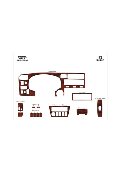 Toyota Rav 4 Torpido Kaplama 1994-2000 13 Parça Maun