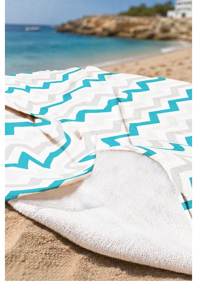 Zigzag Geometrik Modern Plaj Havlusu - Turkuaz Gri Minimalist Hızlı Kuruyan Mikrofiber Havlu Kül Ada