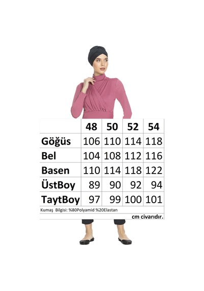 Armes Büyük Beden Likralı Tam Kapalı Tesettür Mayo 1285 Pembe Pembe