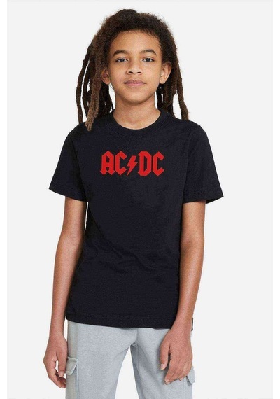 Tshirthane Acdc Logo Kırmızı Baskılı Unisex Çocuk Siyah Tshirt