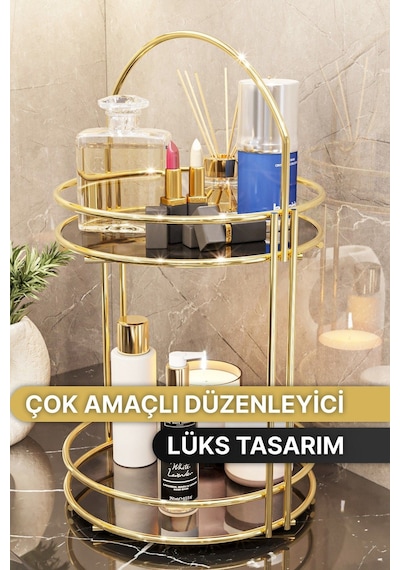 Banyo Düzenleyici 2 Katlı 40 Cm Gold Lüks Düzenleyici Organizer Banyo Rafı Şampuanlık Dekoratif Gold Banyo Düzenleyici 2 Katlı 40 Cm Gold Lüks Düzenleyici Organizer Banyo Rafı Şampuanlık Dekoratif Gold