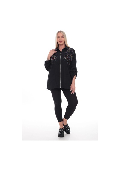 Lady Majestic Dokuma Motifli Pamuklu Büyük Beden Fermuarlı Desenli Gömlek Ceket 44-58 Beden Siyah Lady Majestic Dokuma Motifli Pamuklu Büyük Beden Fermuarlı Desenli Gömlek Ceket 44-58 Beden Siyah