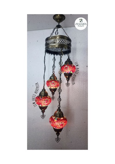 El Yapımı Otantik Mozaik 4 Lü Avize Tavan Sarkıt Dekoratif Pembe - 787013844 Pembe