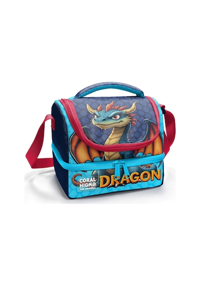 Coral High Erkek Çocuk Mavi Sarı Dragon Desenli İki Katlı Okul Beslenme Çantası 37206 Mavi - Kırmızı