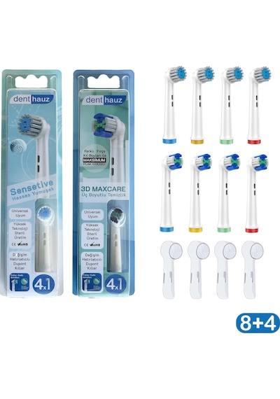 Sensetive + 3d Maxcare Oral-b Uyumlu Diş Fırçası Başlıkları + Fırça Koruma Kapağı