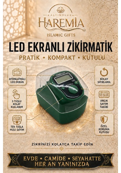 Özel Kutulu Ledli Zikirmatik Dijital Sayaç Mevlid Kandil Hediyesi Yeşil Siyah