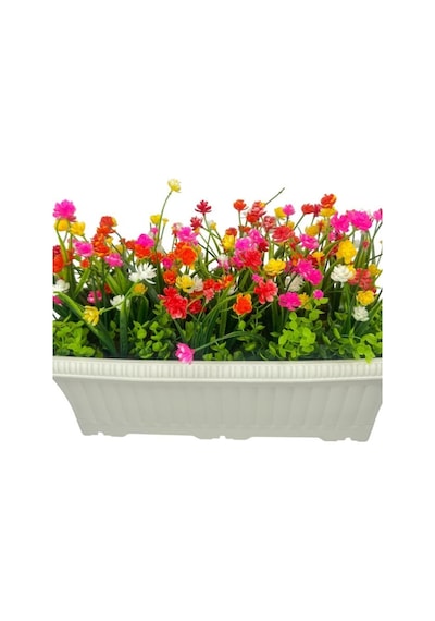 Yapay Çiçek Renkli Mini Lotus Çiçekli Krem Küpeşte Askılı Balkon Çiçeği Balkon Saksısı