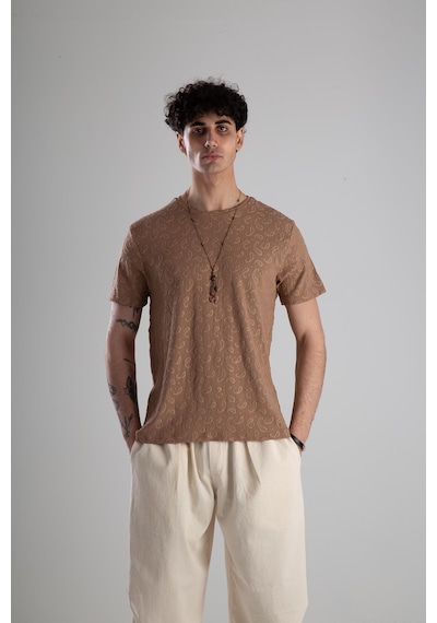 Cocopelli Jakarlı Kahve O Rme T-shirt Coc2145 Beyaz