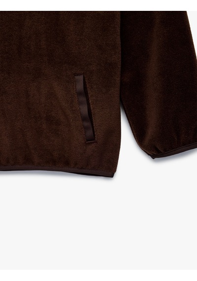 Koton Cepli Dik Yaka Uzun Kollu Yarım Fermuarlı Polar Sweatshirt Kahverengi 7wkg10022ak Kahve