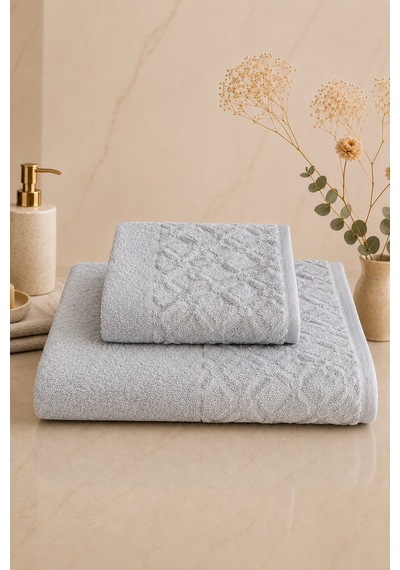 Sahra 2'li Banyo Havlu Seti Havlu Banyo Havlusu I Hamam Seti I Çeyiz Havlusu 70 X 140 Cm - 50 X 90 Cm Gri
