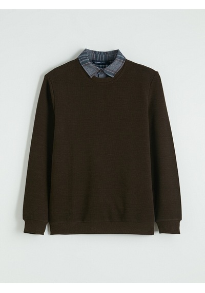 Lcwaıkıkı Classic Kahverengi Gömlek Yaka Erkek Sweatshirt