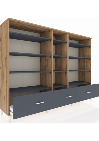 Hyperion Dolap 12 Raflı 3 Çekmeceli 220x44x163 Çam-antrasit Çam-antrasit