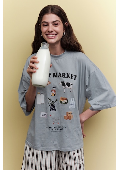 Manuka Baskılı Kısa Kol T-shırt Market Market