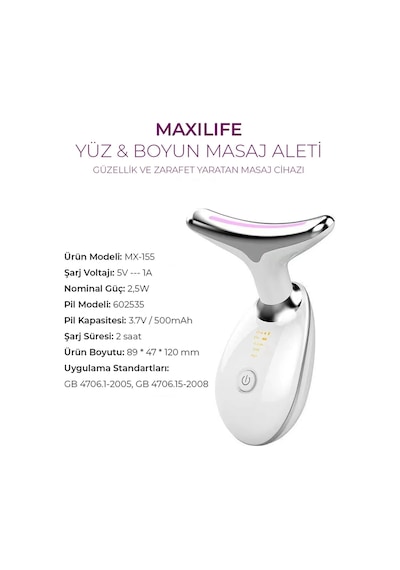 Boyun Ve Yüz Masaj Cihazı Led Işıklı, Ems Mikro Akım, Isıtmalı & Titreşimli Beyaz