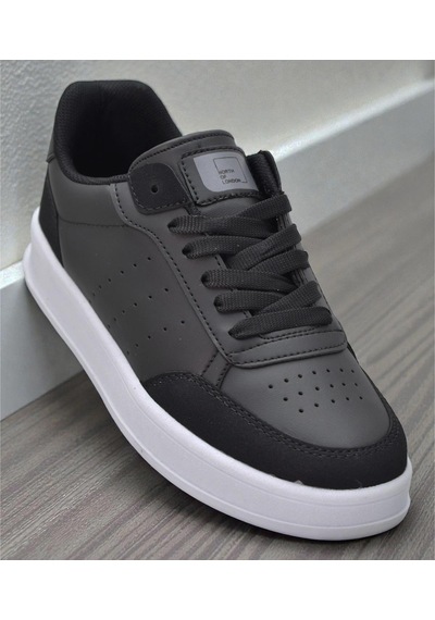 Papatay 1011 Hazır Taban Unisex Spor Ayakkabı Bağcıklı Rahat Sneaker SİYAH-BEYAZ