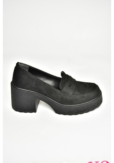 Fox Shoes T996152002 Siyah Süet Kalın Topuklu Kadın Ayakkabı Siyah