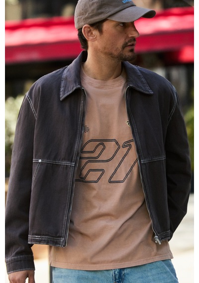 Grımelange Spıez Erkek %100 Organik Pamuklu Yıkama Ve Baskı Detaylı Regular Vizon T-shirt