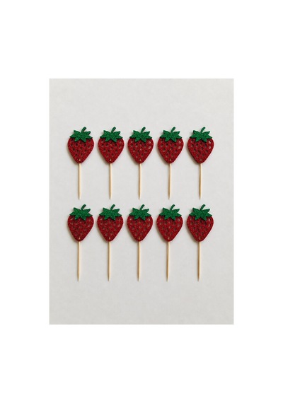 Çilek Simli Cupcake Kürdanı Doğum Günü Parti Ve Pasta Süsü 10 Lu 5cm