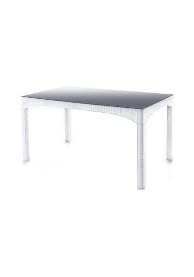 Omnipazar Omnipazar Sy-2589 Beyaz Rattan Temperli Kapalı Camlı Masa Dikdört Beyaz