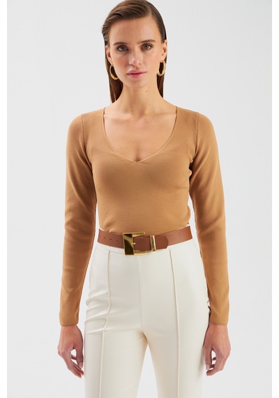 Sateen V Yaka Triko Crop - Vizon-131508 Vizon