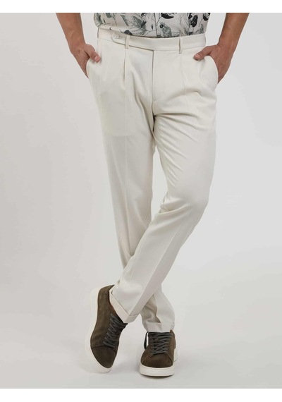 Dufy Bej Erkek Slim Fit Düz Pileli Pantolon - 104463-bej Bej