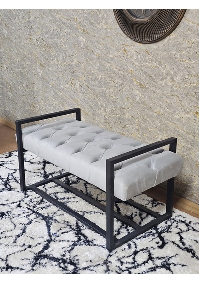 Zafir Siyah Boyalı Metal 80 Cm Puf Bench - Antre Puf - Hol Bench - Puf - Oturak - Bench Gri
