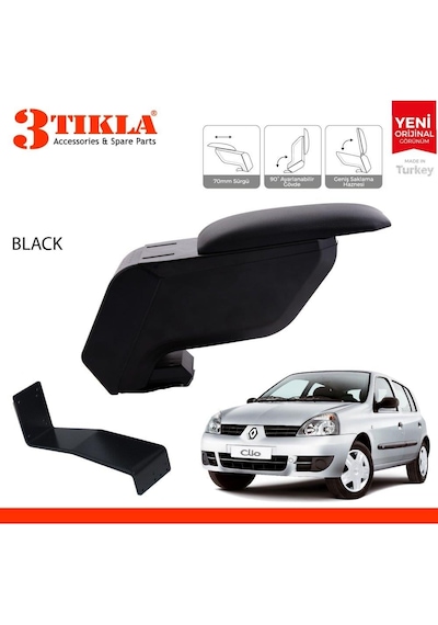 Renault Clio Hb 1998-2005 Delmesiz Çelik Ayaklı Siyah Kolçak Kol Dayama