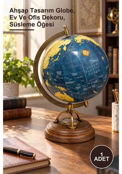 1 Adet Ahşap Pusulalı Dekoratif Dünya Küre Ahşap Tasarım Globe, Ev Ve Ofis Dekoru, Süsleme Öğesi