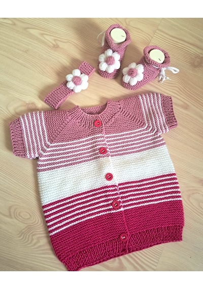 Çizgili Kız Bebek Yelek Açık Pembe
