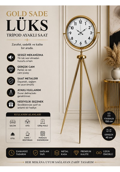 Gold Tripod Ayaklı Lüks Saat