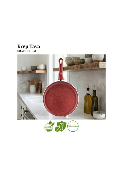 30 Cm Granit Krep Tavası - Kırmızı Kırmızı