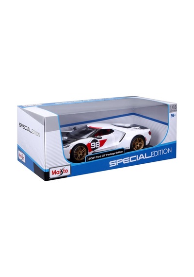 Maisto 1:18 2021 Ford Gt Heritage Edition 98 Diecast Model Araba Metal Gövde Açılır Kapılı Beyaz 3+