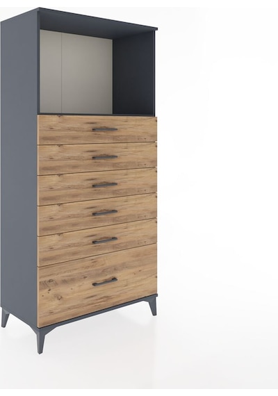 Hyperion Dolap Tek Raflı 6 Çekmeceli 88x44x182 Antrasit-çam Antrasit