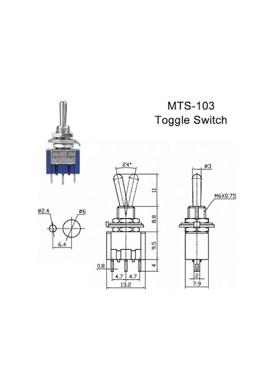 Mts-103 Mini Toggle Anahtar 3a 250v On / Off / On 3 Pin 3 Pozisyon Uyumlu