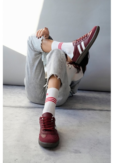 Muggo Gordon Unisex Ortopedik Günlük Garantili Bağcıklı Yürüyüş Koşu Sneaker Spor Ayakkabı Bordo