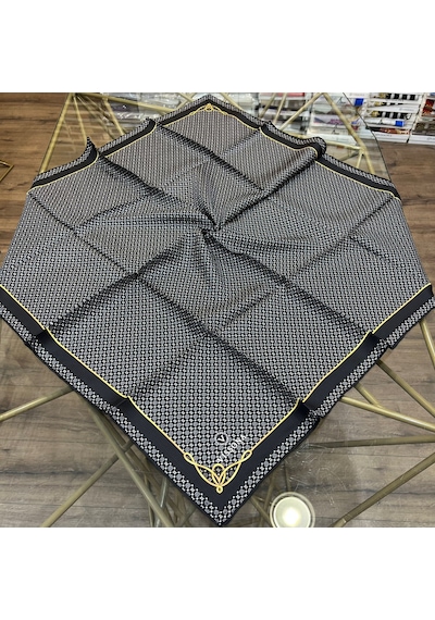 Vissona Minik Motif Desenli %100 Twill İpek Eşarp - 60960 Siyah - 01