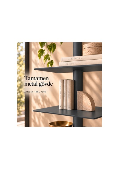 Axis 8 Raflı Metal Kitaplık Modern Tasarım Dikey Dekoratif Kitaplık Gri - 935176049 Gri