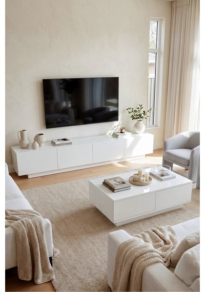 Yurudesign Yoda 200cm Tv Ünitesi Orta Sehpa 2'li Set Beyaz Yd26-w