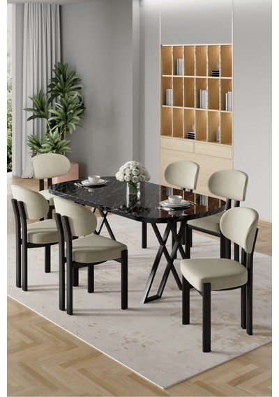 Canisa Radon Serisi Mdf 90x168 Sabit Siyah Mermer Desen Mutfak Masa Takımı 6 Krem Sandalye Siyah Mermer Desen Masa Krem Sandalye Canisa Radon Serisi Mdf 90x168 Sabit Siyah Mermer Desen Mutfak Masa Takımı 6 Krem Sandalye Siyah Mermer Desen Masa Krem Sandalye