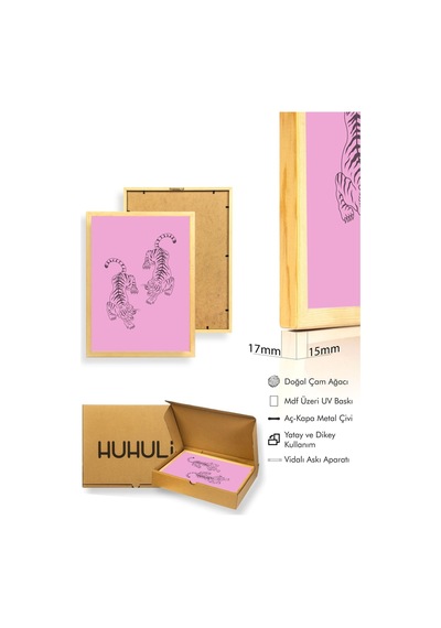 Doğal Ahşap Çerçeveli Retro Tablo - Kaplan Desenli Vintage Hayvan Huhu2662