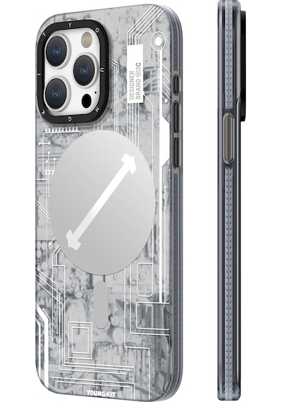 Apple Uyumlu iPhone 15 Pro Kılıf Magsafe Şarj Özellikli Youngkit Technology Serisi Kapak Beyaz