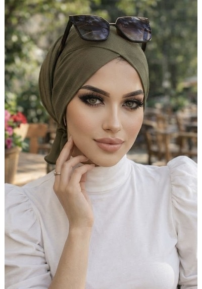 Aişe Tesettür Haki Çapraz Bone
