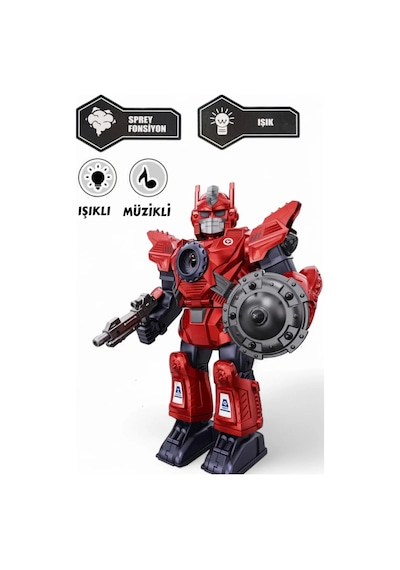 Işıklı Müzikli Buhar Püskürten Savaşçı Robot 34 Cm Büyük Boy Oyuncak - Mavi/kırmızı